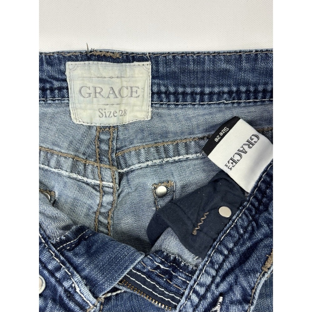 Grace in LA Jeans Women's 28 Embellished Pocket Skinny Blue Denim Y2K - Picture 3 of 14